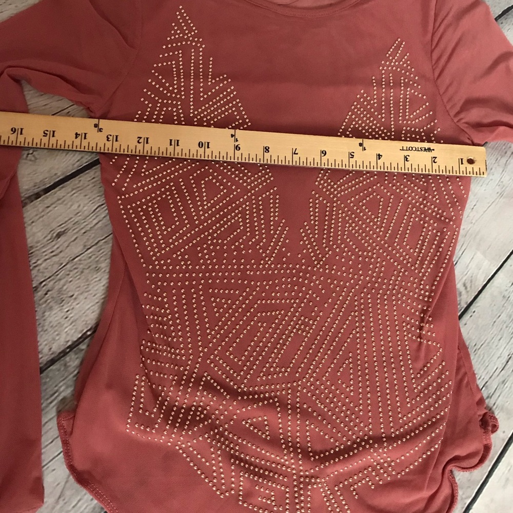 NWOT Sheer Mesh Thong Bodysuit – Mauve/Blush with Gold Studs – Size L (Fits M/L) - Picture 5 of 8
